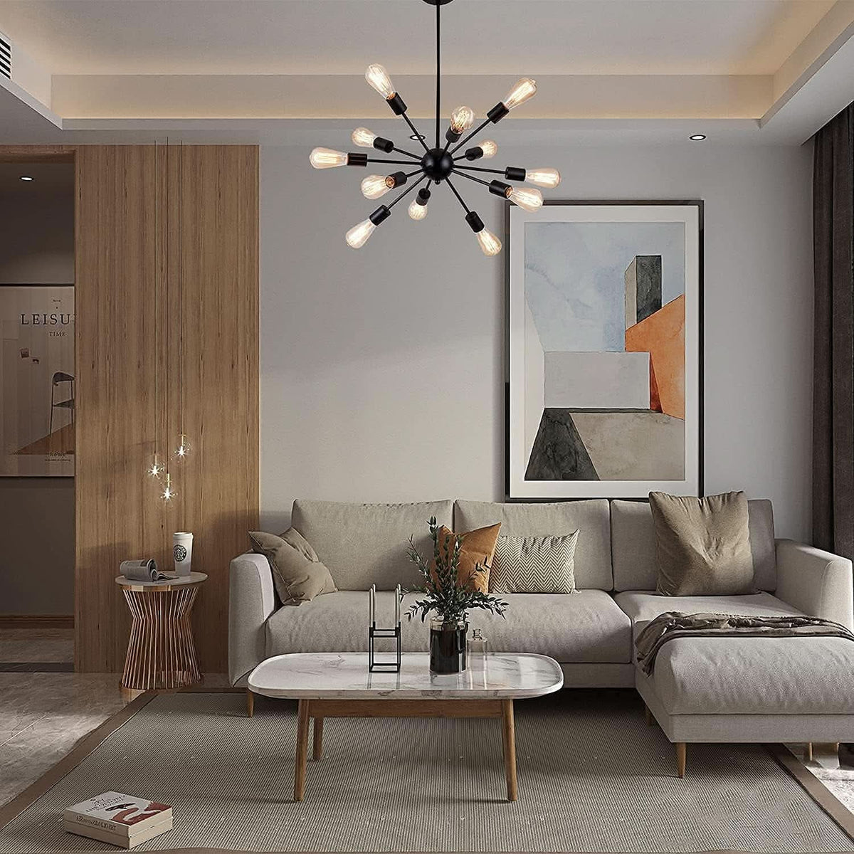 Black 12 Light Sputnik Chandelier Farmhouse Pendant