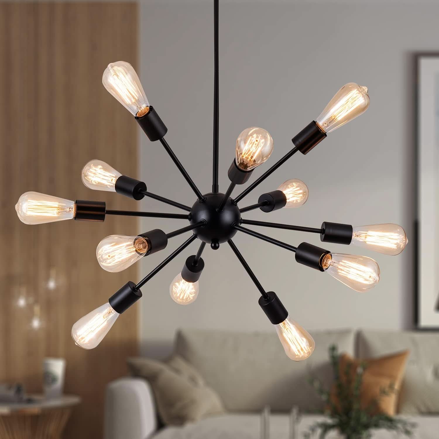 Black 12 Light Sputnik Chandelier Farmhouse Pendant