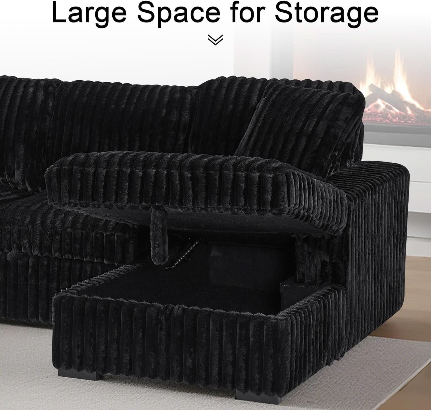 Black 122Inch U Shaped Sleeper Sectional USB Charging Ports