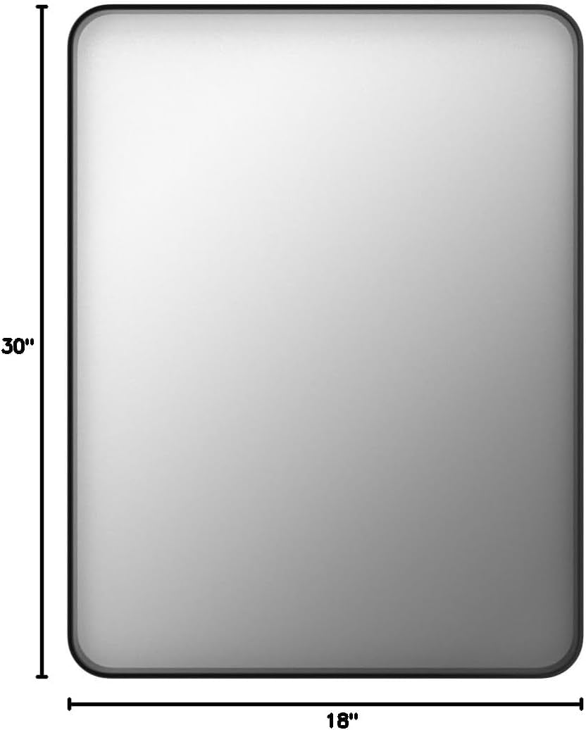 Black 18x30 Inch Square Bathroom Mirror Wall Mounted