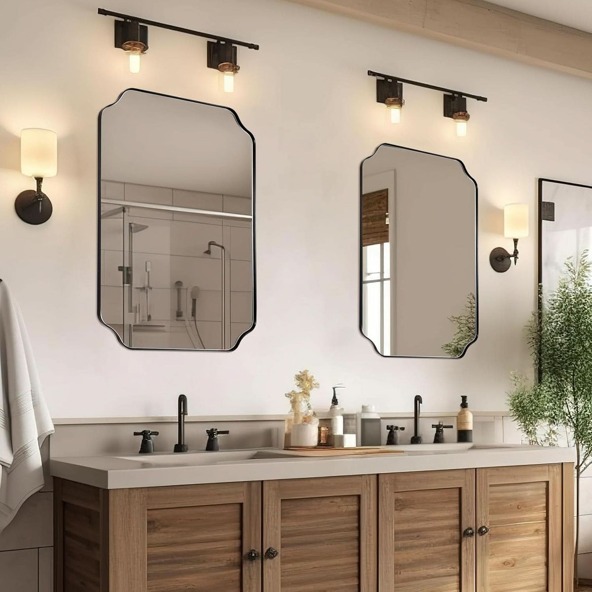 Black 22x30 Inch Scalloped Bathroom Mirror Stainless Frame