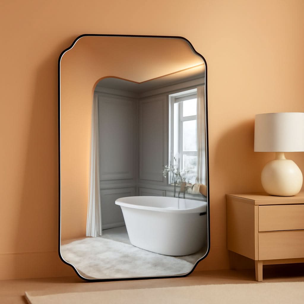 Black 22x30 Inch Scalloped Bathroom Mirror Stainless Frame