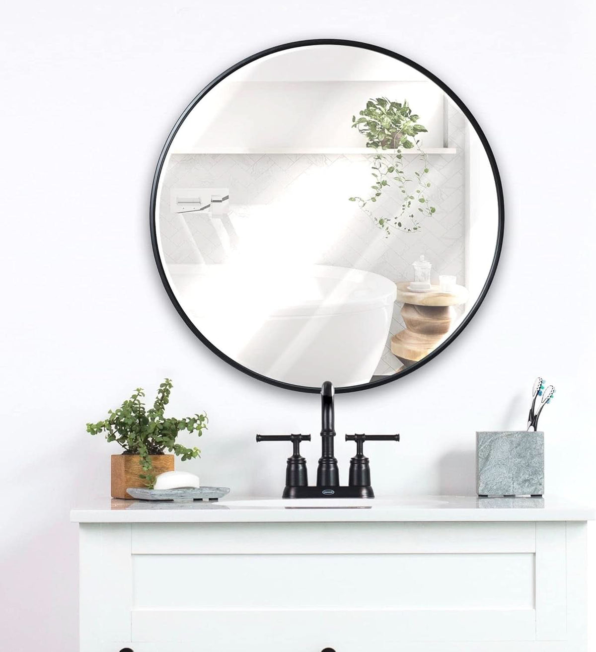 Black 24 Inch Round Wall Mirror Modern Minimalist Decor