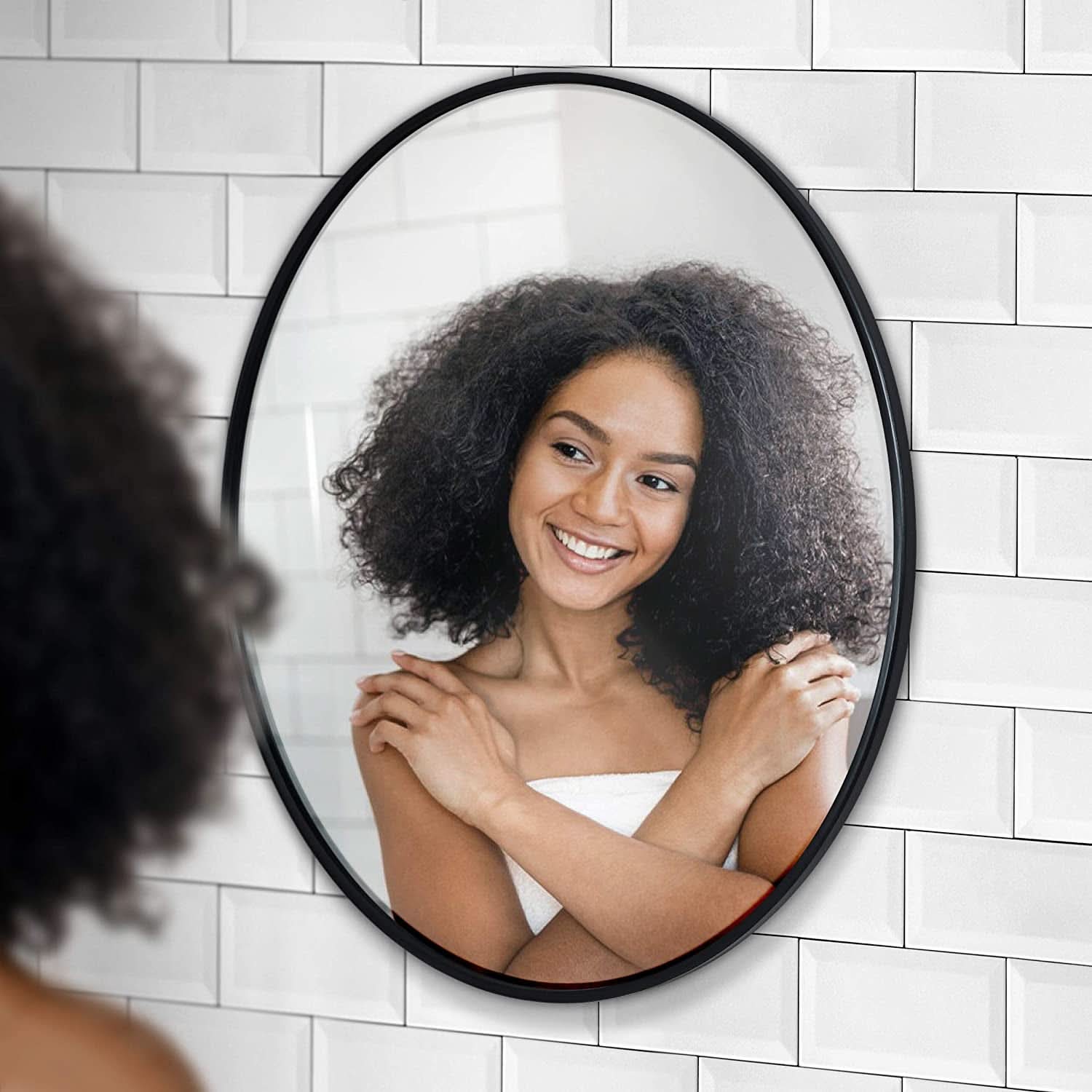 Black 24 Inch Round Wall Mirror Modern Minimalist Decor