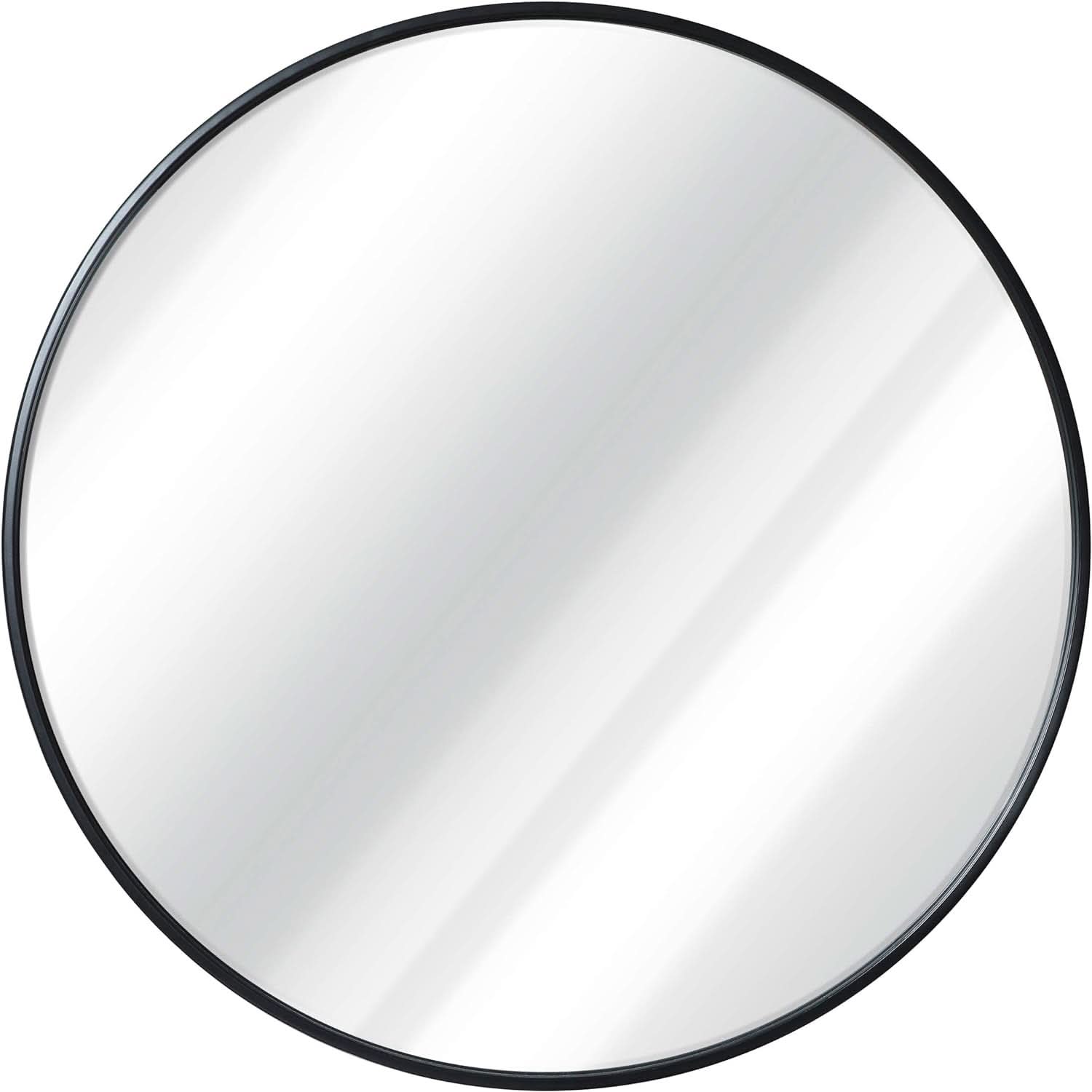 Black 24 Inch Round Wall Mirror Modern Minimalist Decor