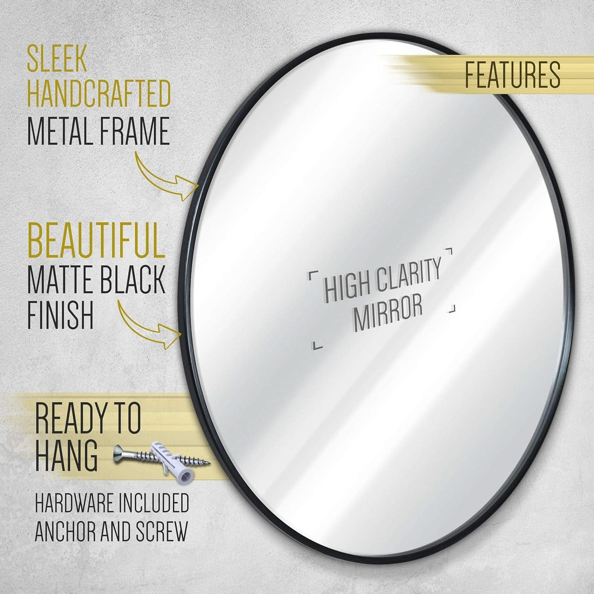 Black 24 Inch Round Wall Mirror Modern Minimalist Decor