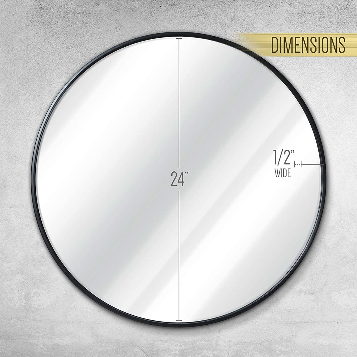 Black 24 Inch Round Wall Mirror Modern Minimalist Decor