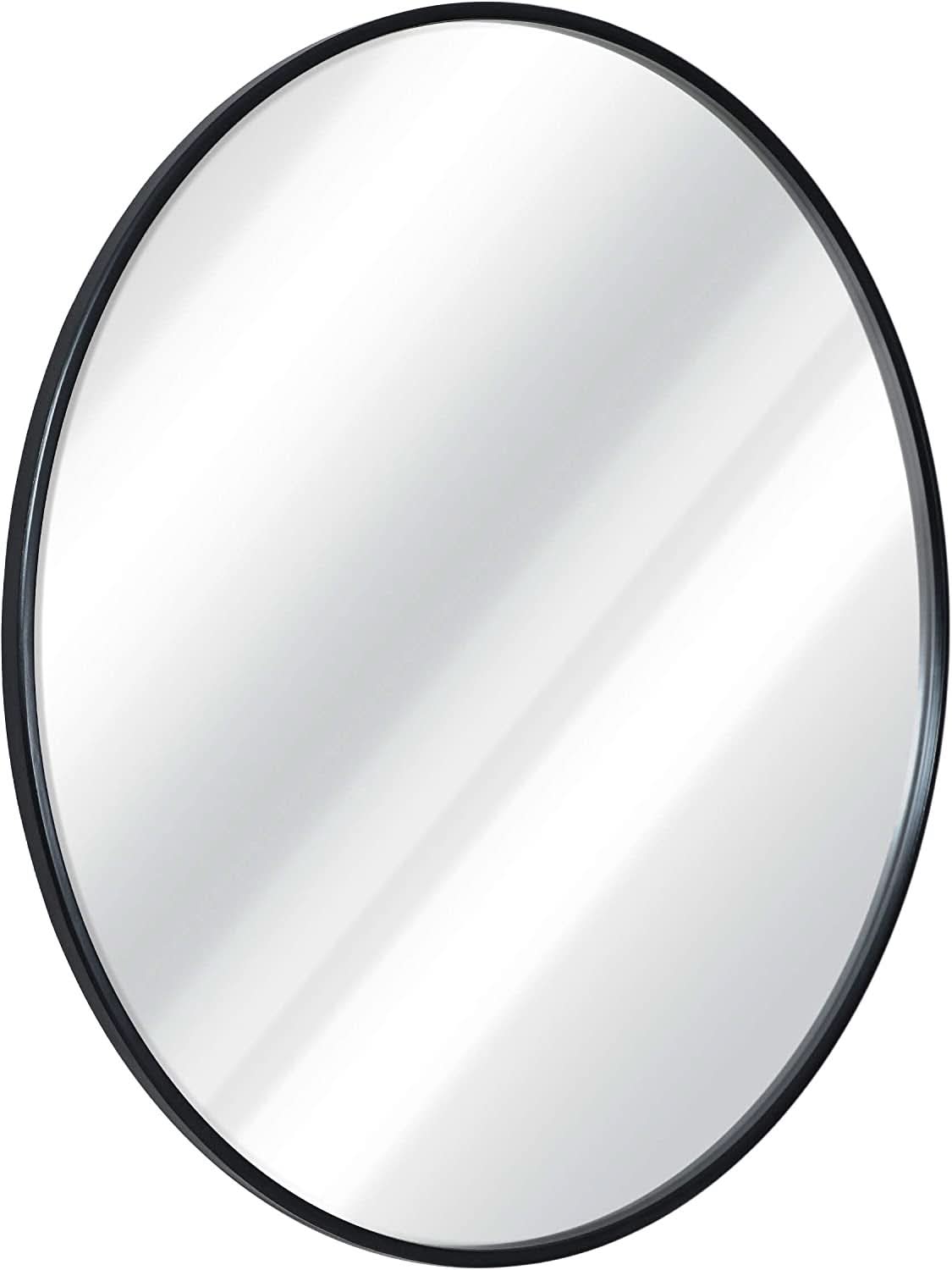 Black 24 Inch Round Wall Mirror Modern Minimalist Decor