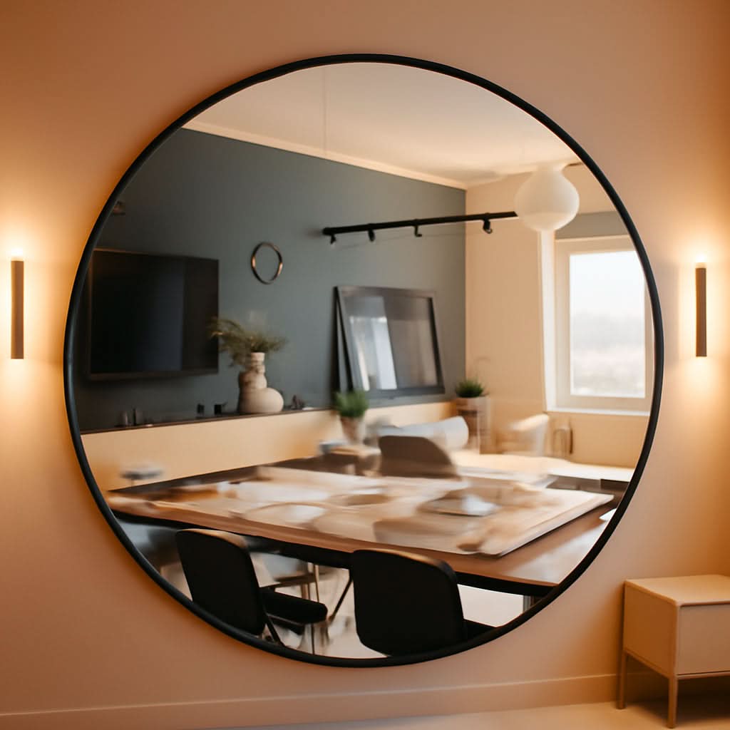 Black 24 Inch Round Wall Mirror Modern Minimalist Decor