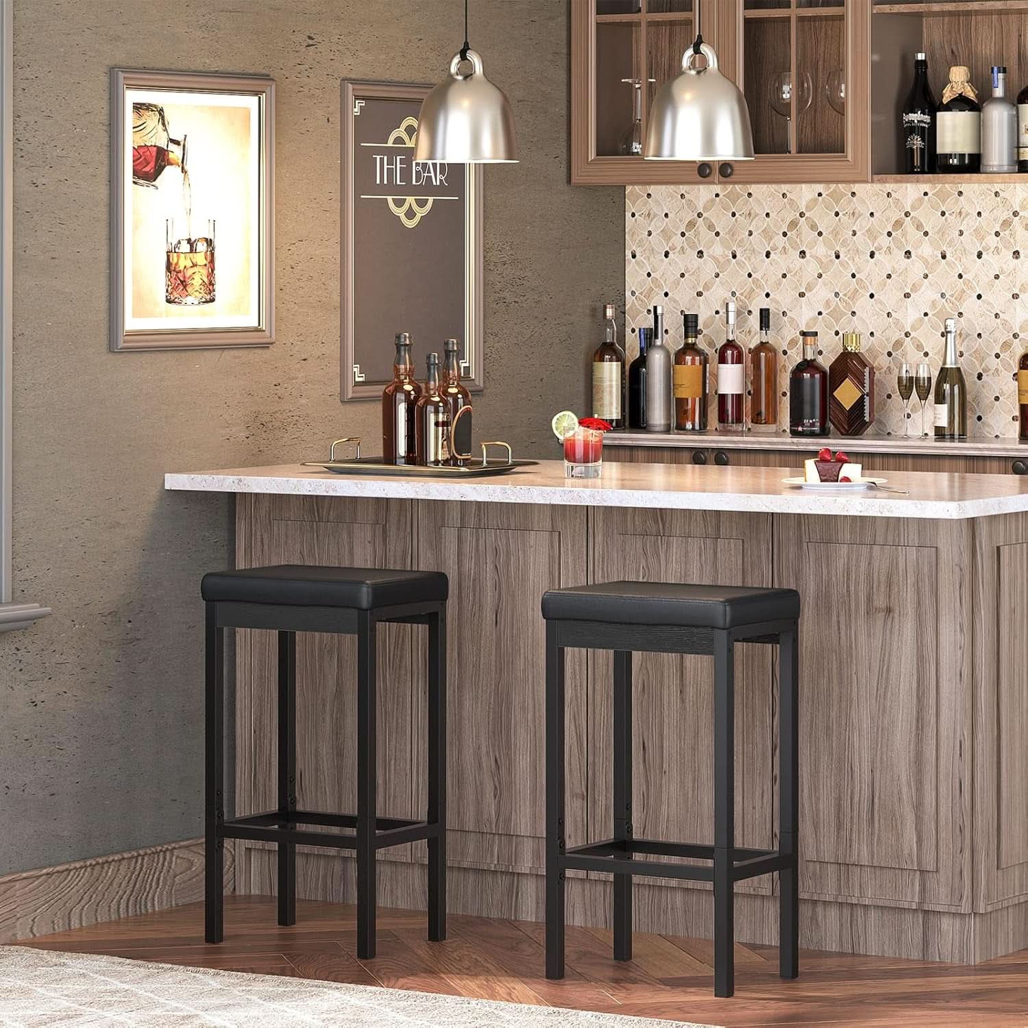 Black 24.8-Inch Bar Stools Set Of 2-Inch Thick Upholstery
