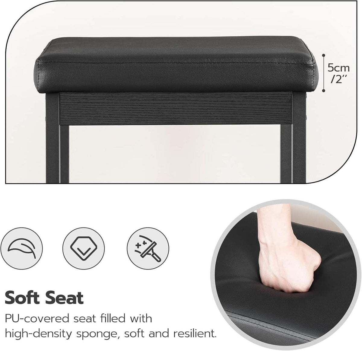 Black 24.8-Inch Bar Stools Set Of 2-Inch Thick Upholstery