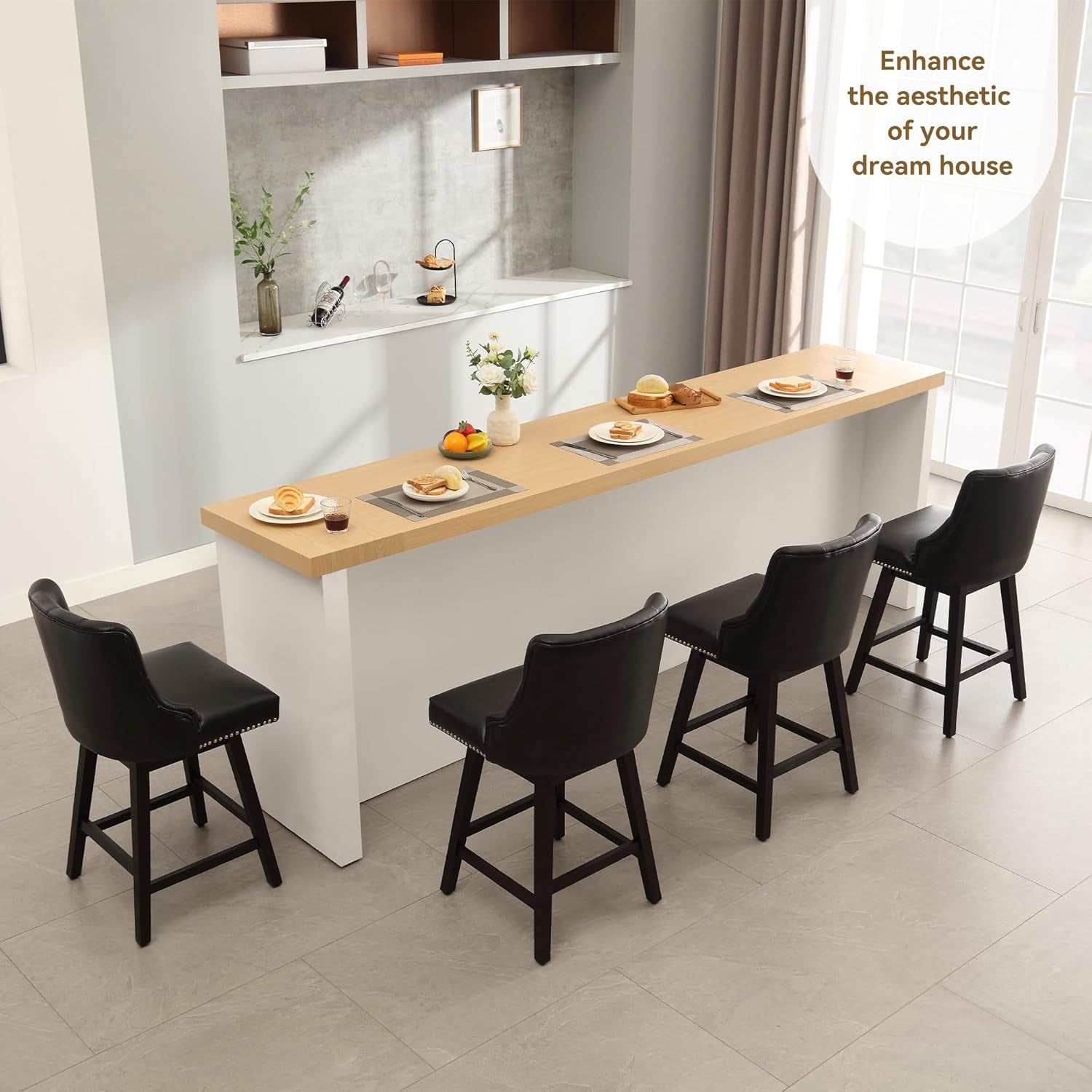 Black 26 Inch Counter Height Swivel Bar Stools With Backs