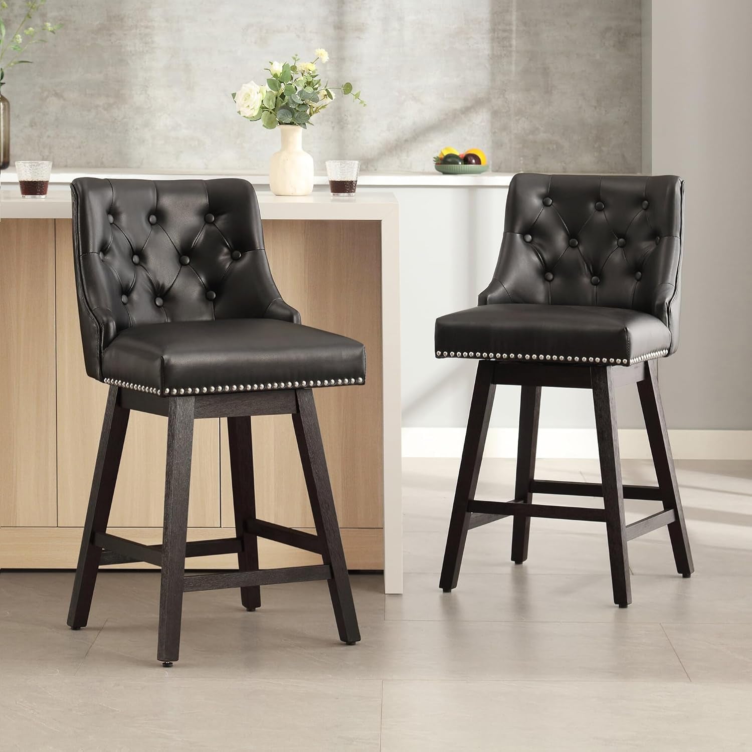 Black 26 Inch Counter Height Swivel Bar Stools With Backs