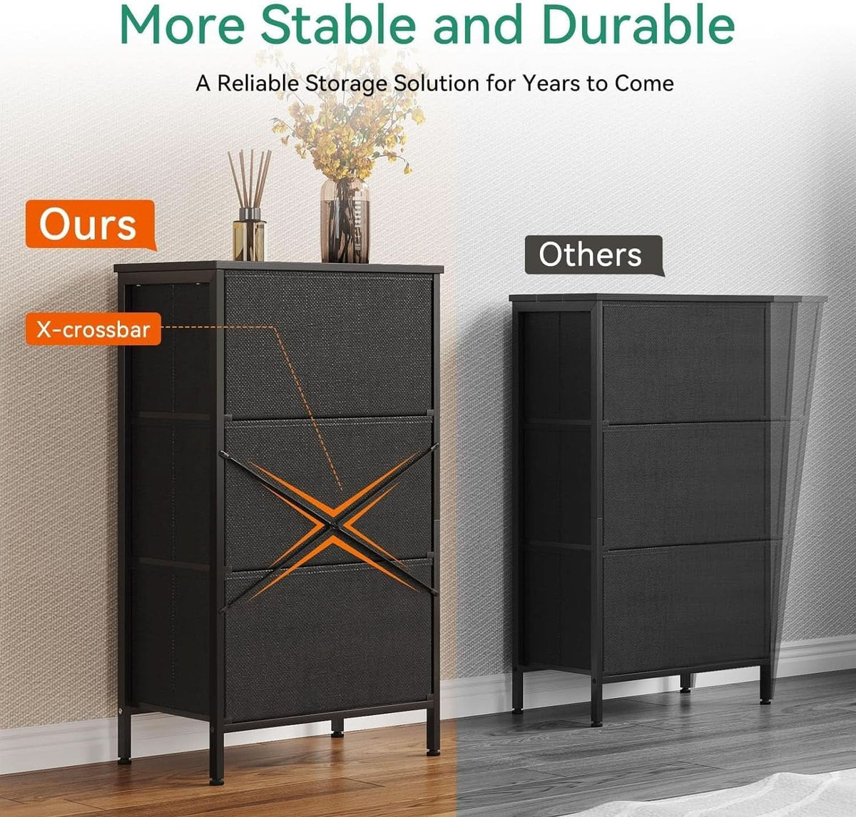 Black 3 Drawer Dresser Nightstand For Bedroom Compact