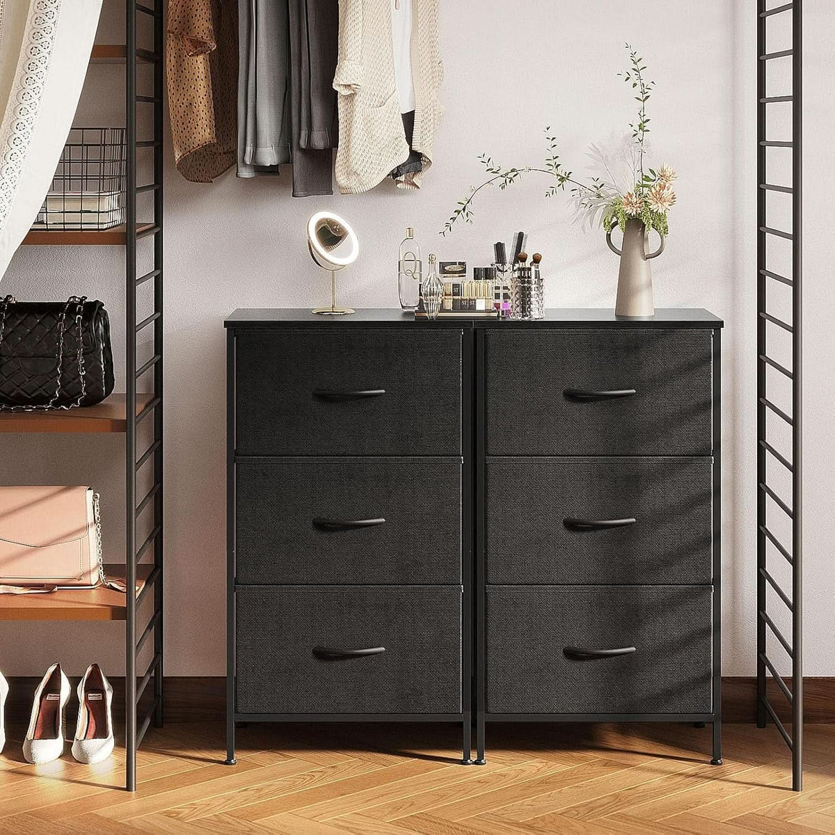 Black 3 Drawer Dresser Nightstand For Bedroom Compact