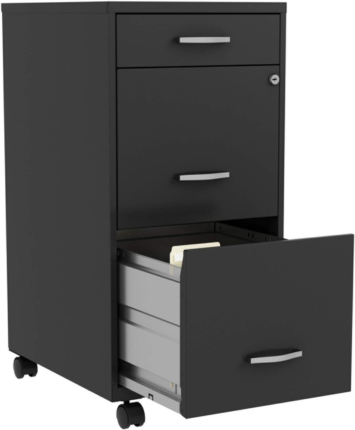 Black 3 Drawer Mobile File Cabinet With Locking Top Drawers