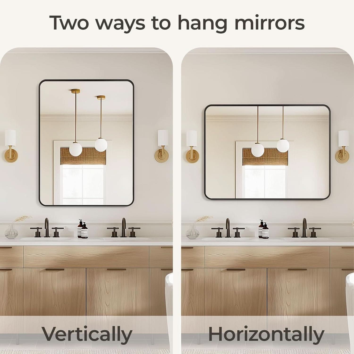 Black 30x40 Inch Rectangle Metal Frame Bathroom Vanity Mirror Wall Mounted