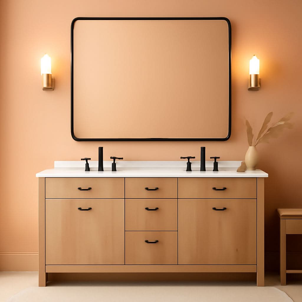 Black 30x40 Inch Rectangle Metal Frame Bathroom Vanity Mirror Wall Mounted