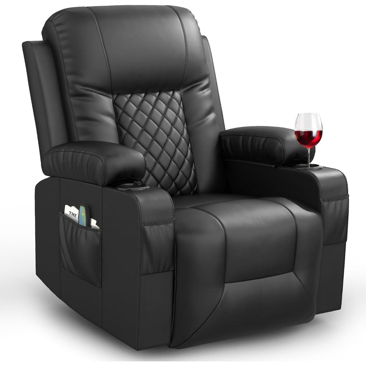 Black 360 Degree Swivel Recliner With Massage And Heat