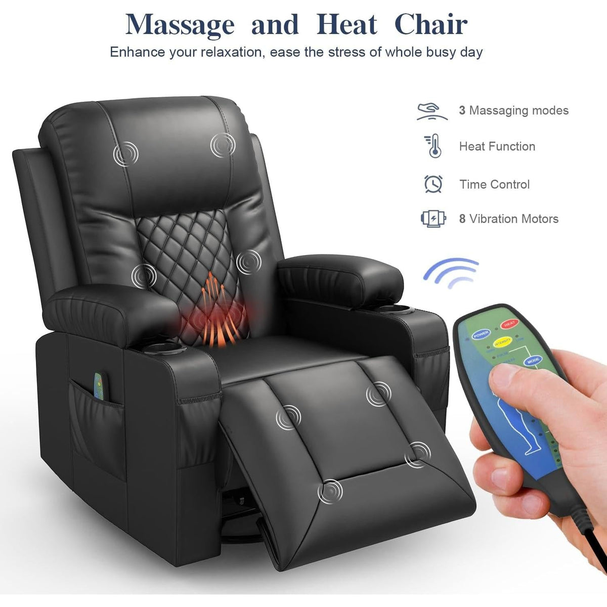Black 360 Degree Swivel Recliner With Massage And Heat