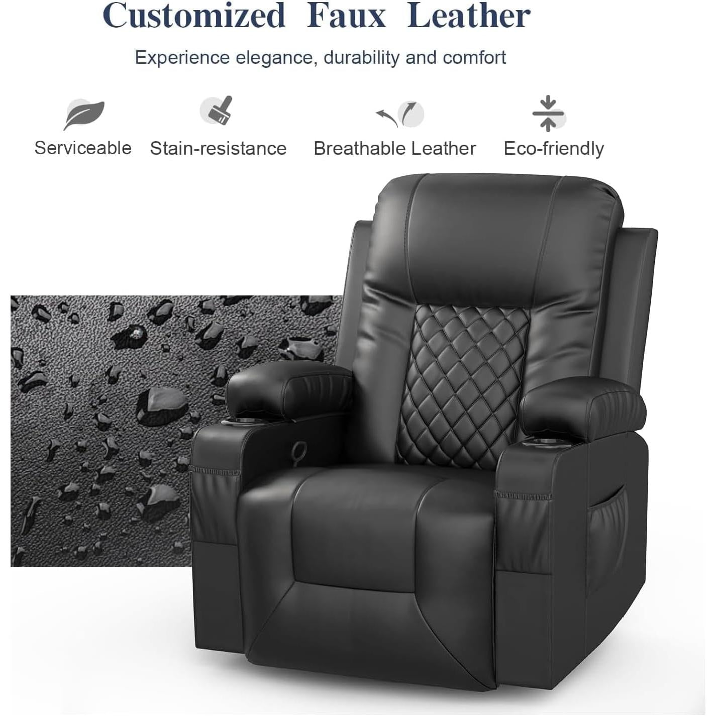 Black 360 Degree Swivel Recliner With Massage And Heat