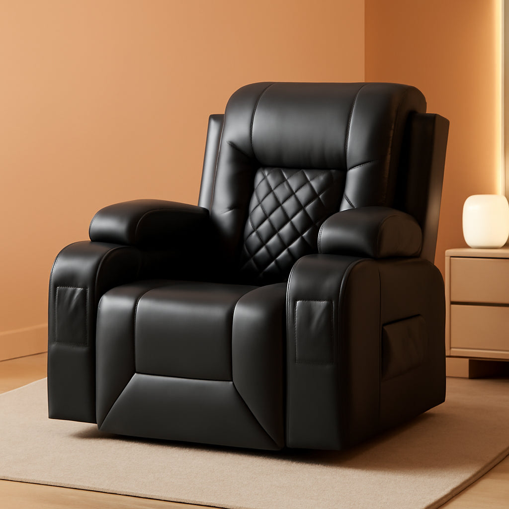 Black 360 Degree Swivel Recliner With Massage And Heat