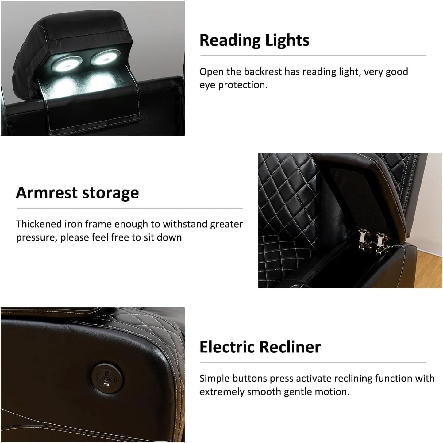 Black 3Piece Power Recliner Sofa Set With LED Light