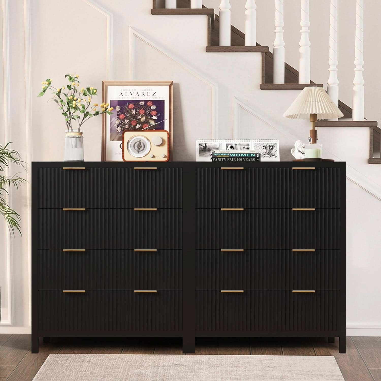 Black 4 Drawer Dresser With Waveform Fluted Panel Storage