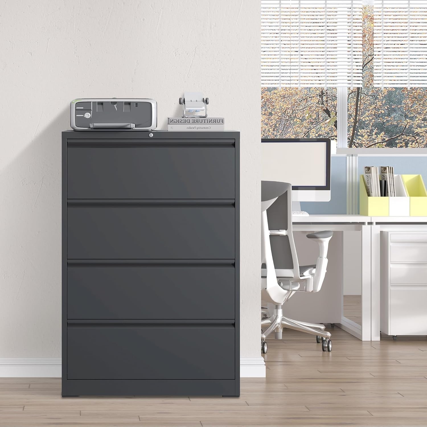 Black 4 Drawer Metal File Cabinet With Lock For Office