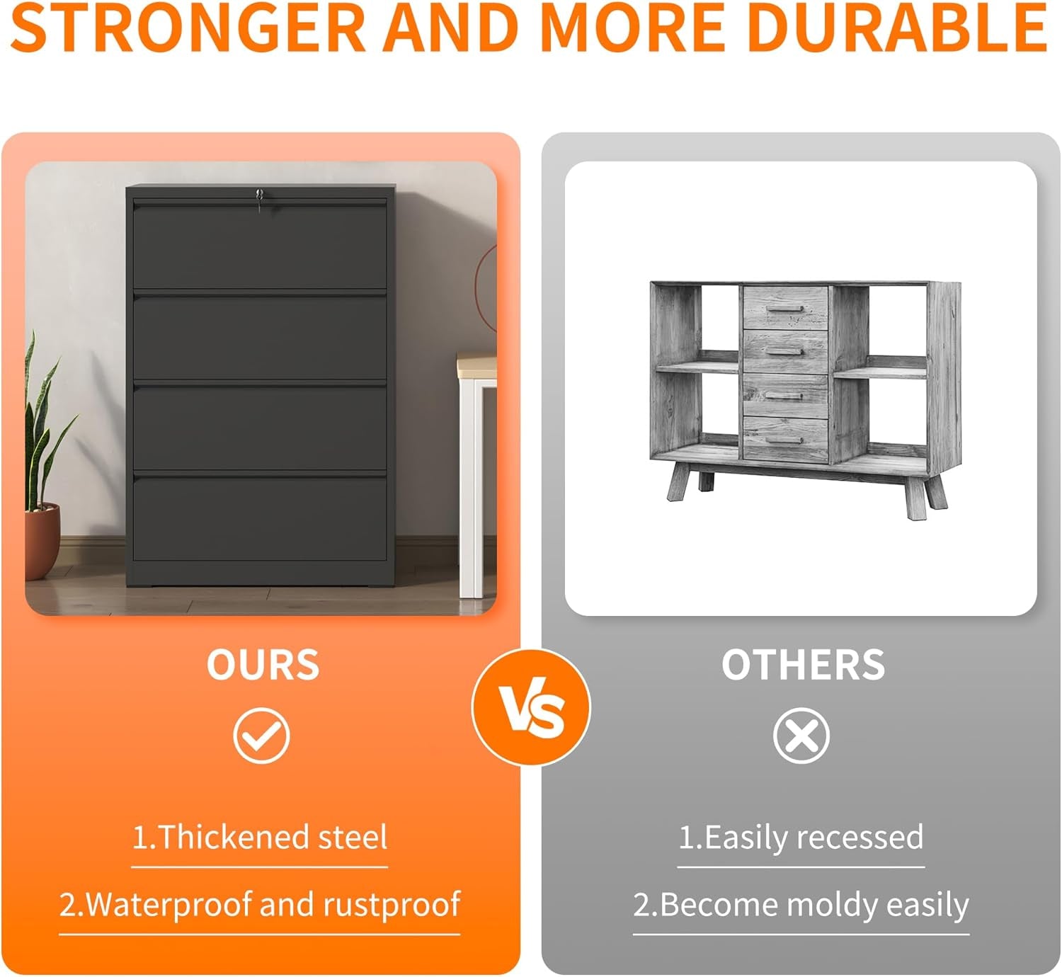 Black 4 Drawer Metal File Cabinet With Lock For Office