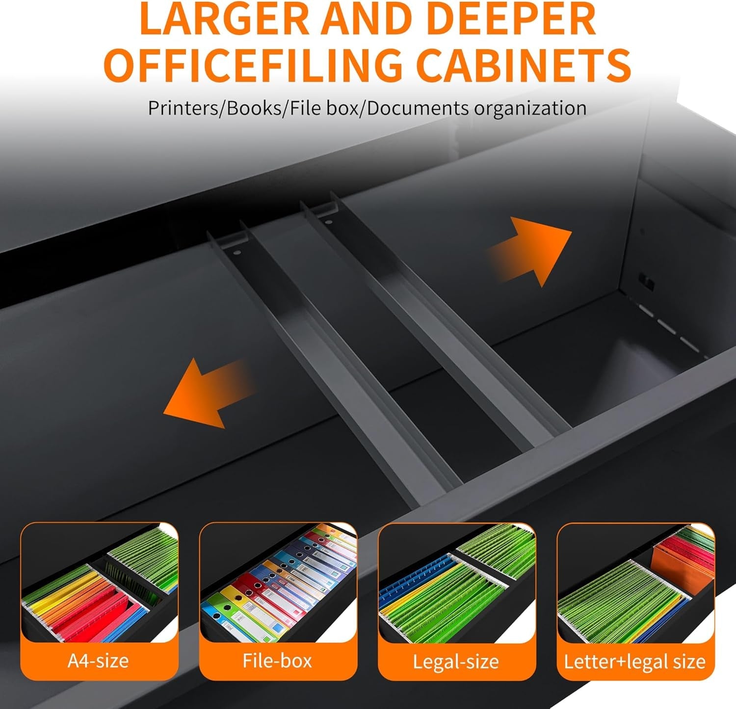 Black 4 Drawer Metal File Cabinet With Lock For Office