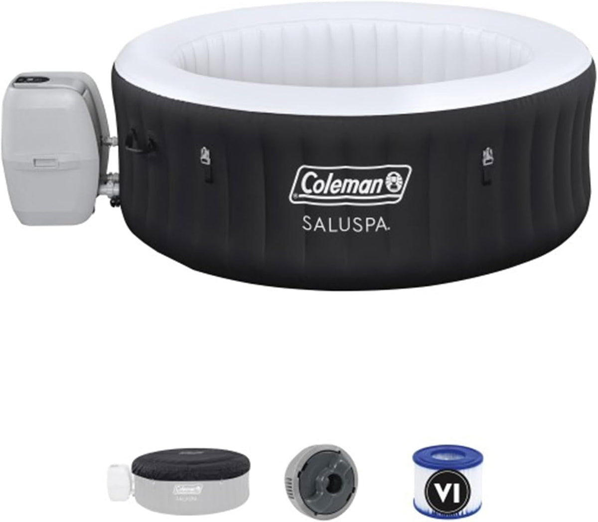 Black 4 Person Inflatable Hot Tub With 60 Air Jets Outdoor Spa