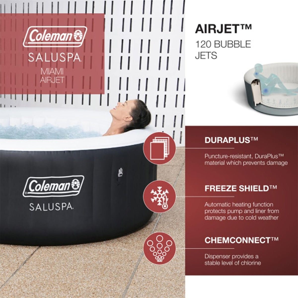 Black 4 Person Inflatable Hot Tub With 60 Air Jets Outdoor Spa