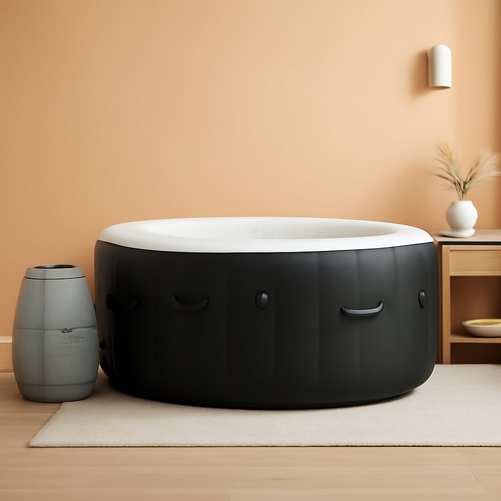 Black 4 Person Inflatable Hot Tub With 60 Air Jets Outdoor Spa