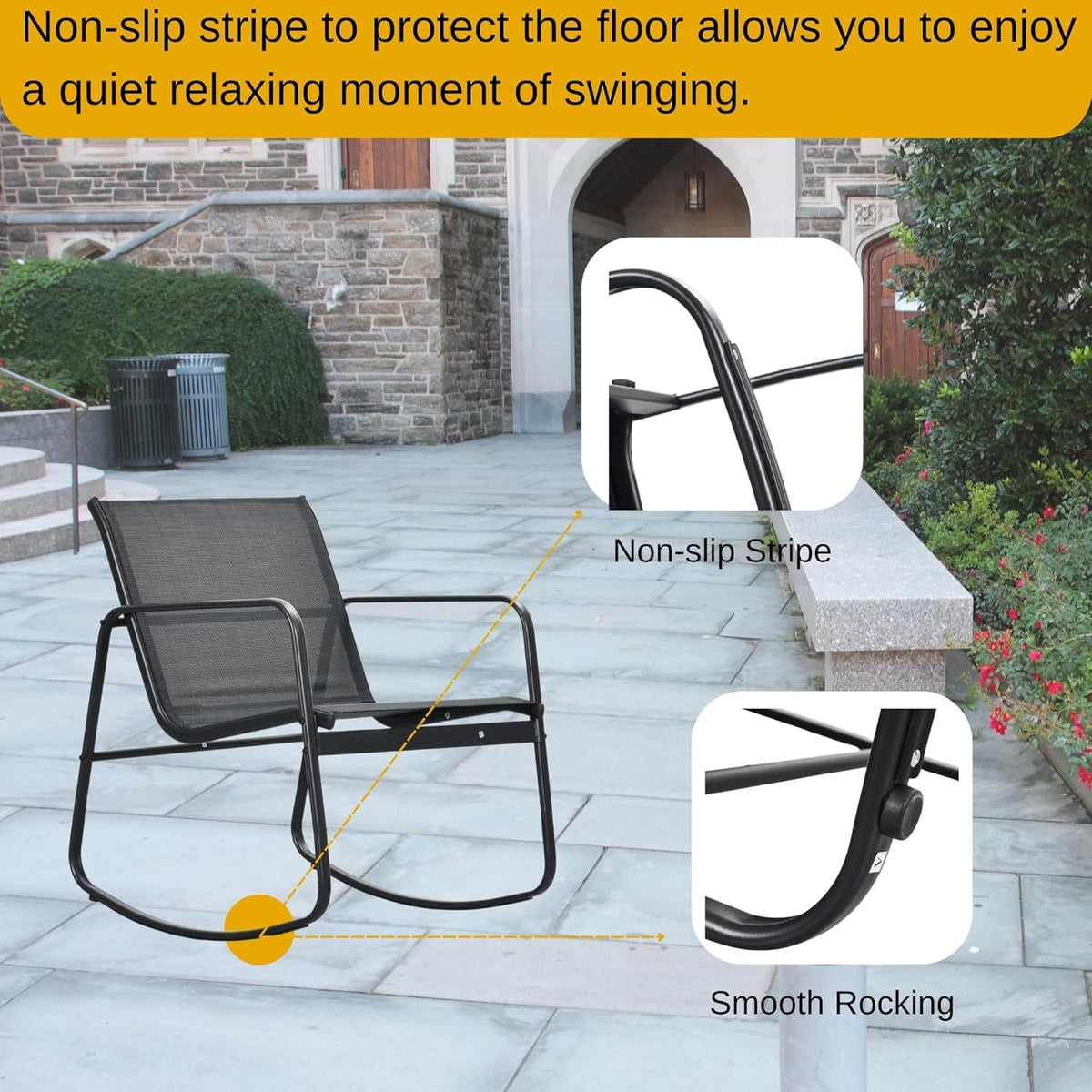 Black 4 Piece Patio Set With Rocking Chairs And Glass Table