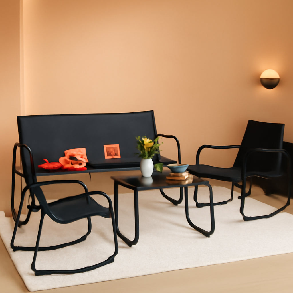 Black 4 Piece Patio Set With Rocking Chairs And Glass Table
