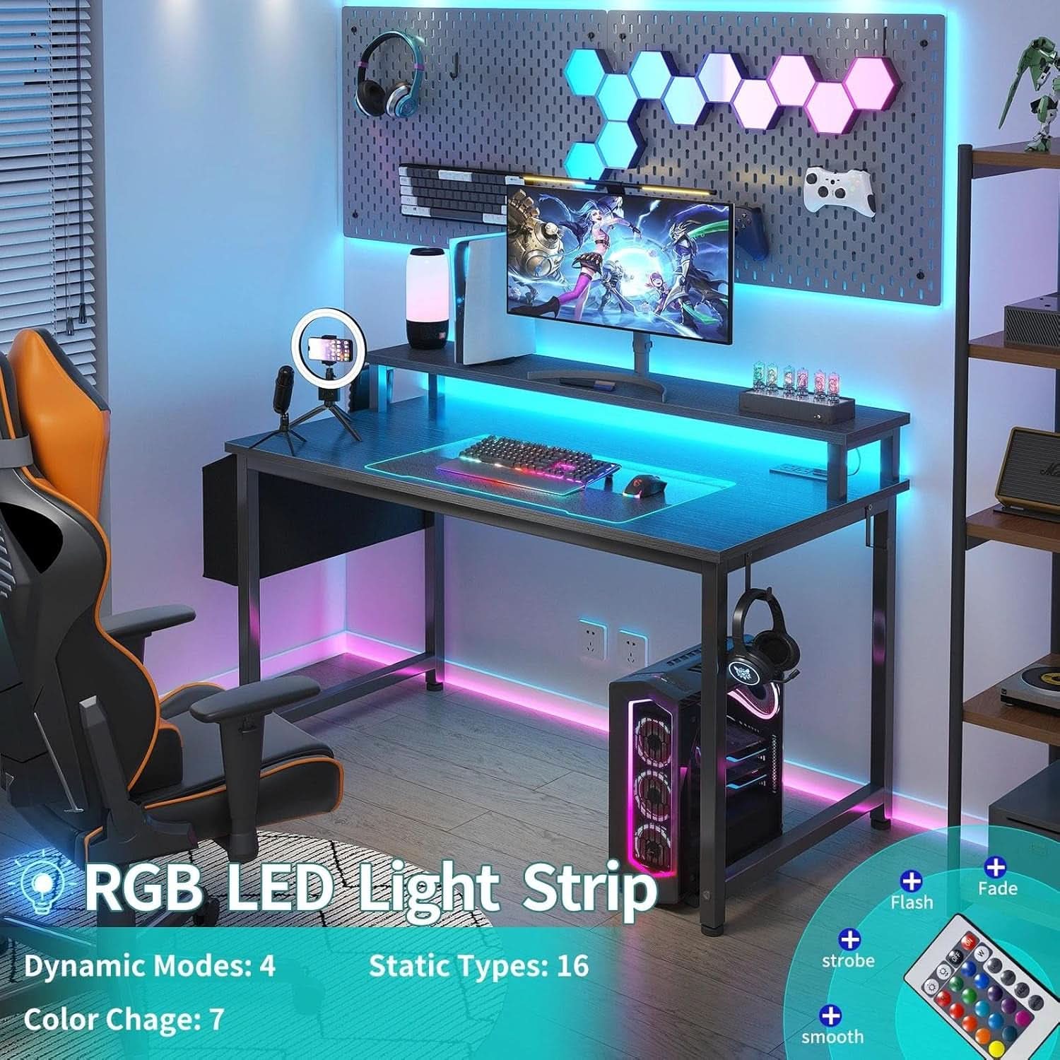 Black 40 Inch RGBIlluminated Gaming Desk With USB Ports