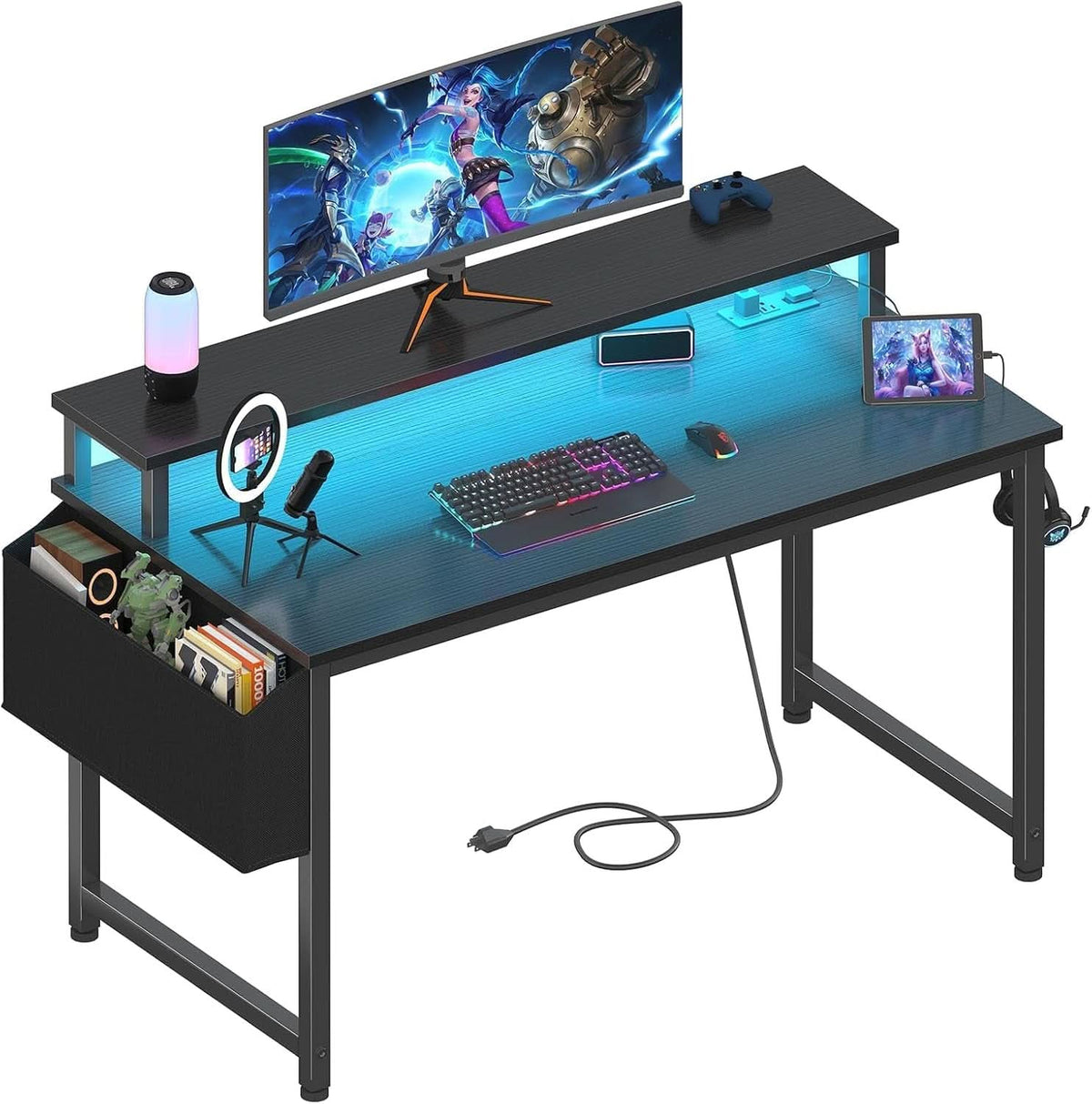 Black 40 Inch RGBIlluminated Gaming Desk With USB Ports