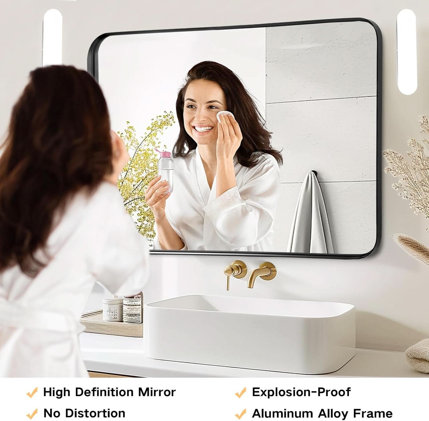 Black 40x30 Inch Metal Framed Rectangular Bathroom Mirror