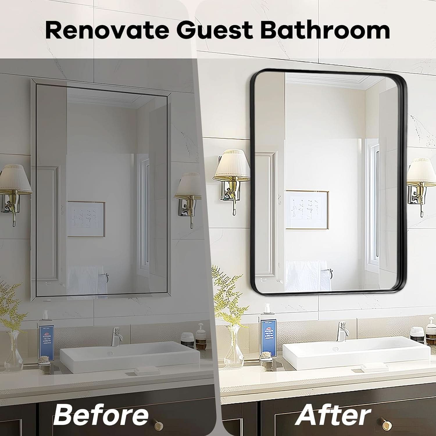 Black 40x30 Inch Metal Framed Rectangular Bathroom Mirror