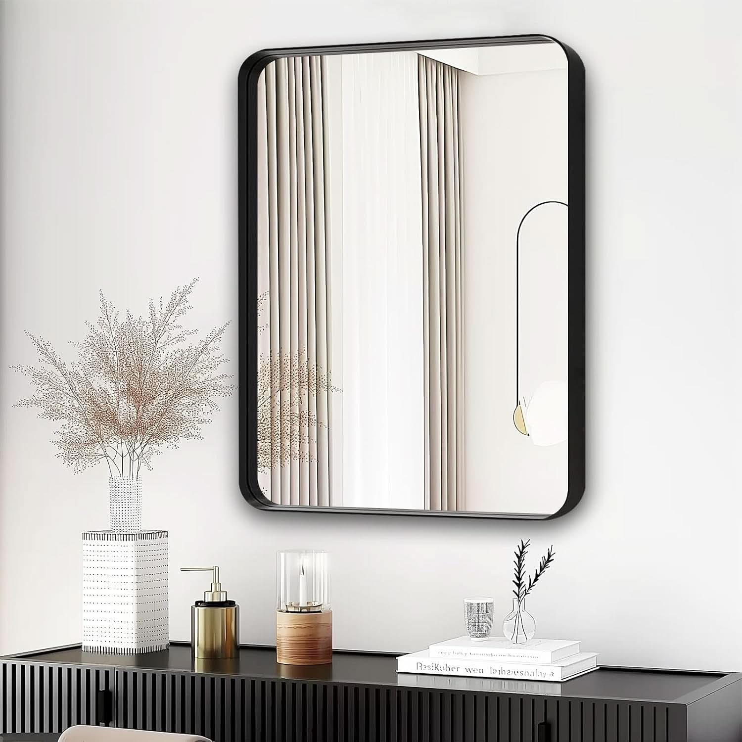 Black 40x30 Inch Metal Framed Rectangular Bathroom Mirror