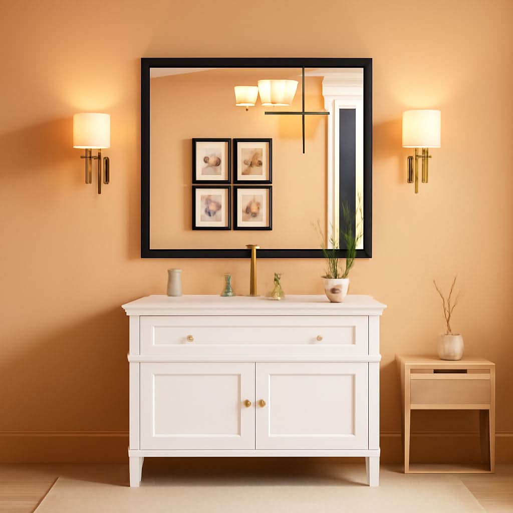 Black 40x32 Inch Metal Framed Bathroom Mirror Wall Mount