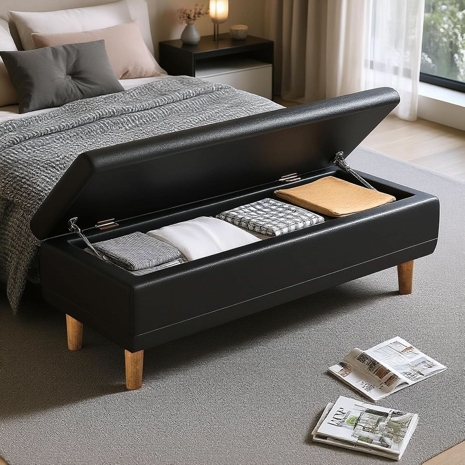 Black 44.5-Inch Storage Ottoman With Premium Gas Spring