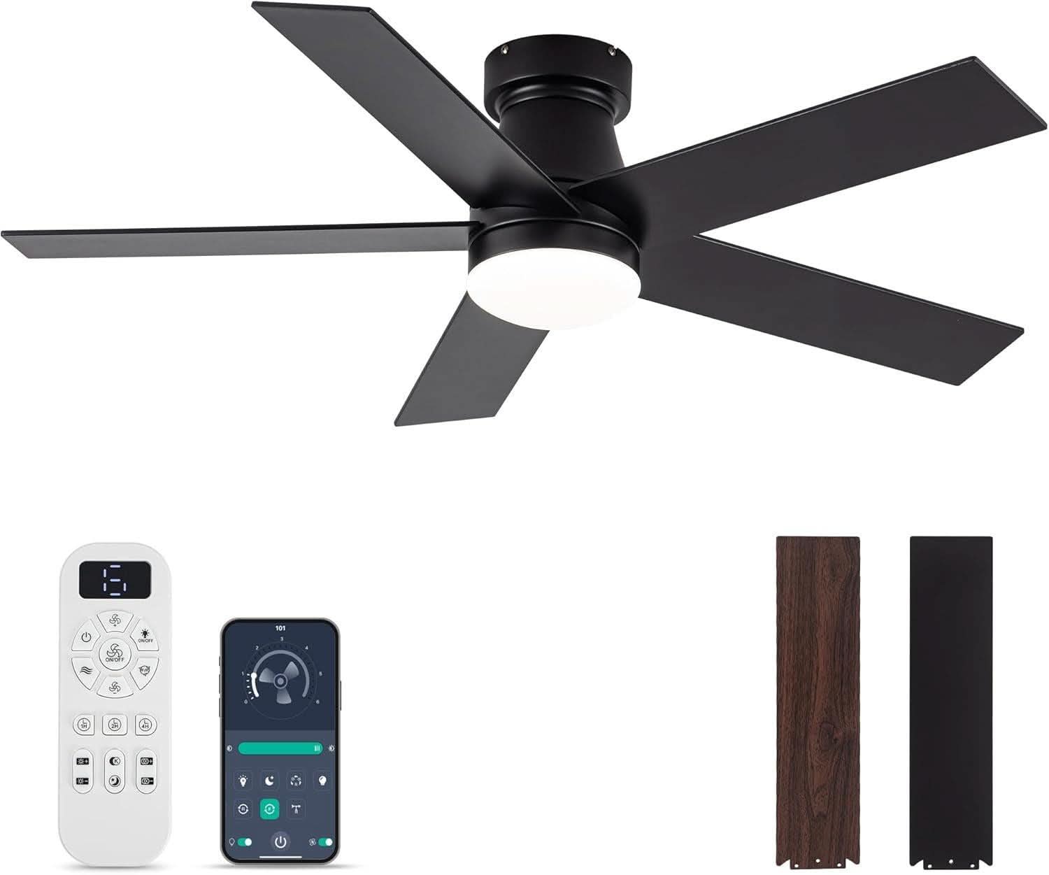 Black 47 Inch Low Profile Ceiling Fan With Remote LED