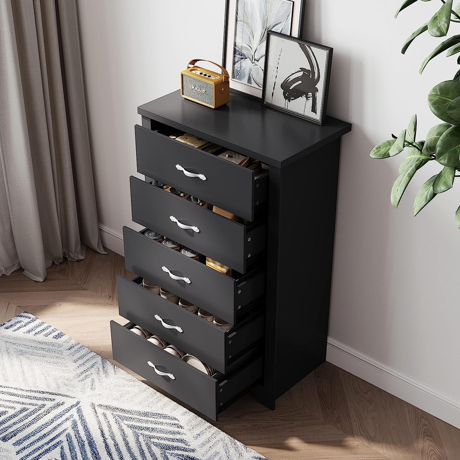 Black 5 Drawer Dresser for Nursery Organization Storage