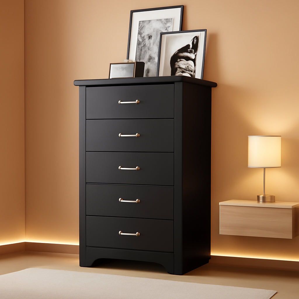 Black 5 Drawer Dresser for Nursery Organization Storage