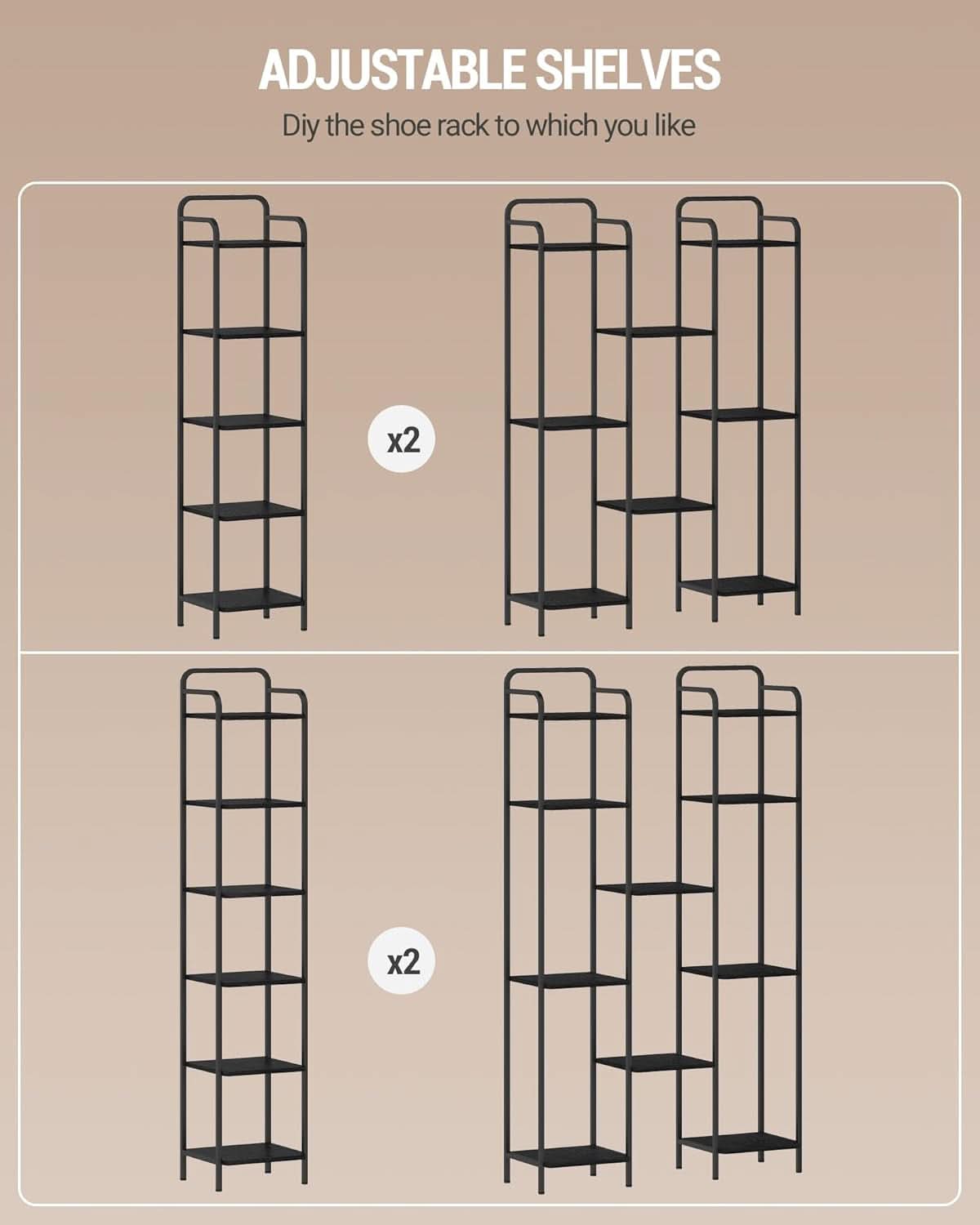 Black 5 Tier Narrow Bookcase Corner Shelf Organizer Industrial Design