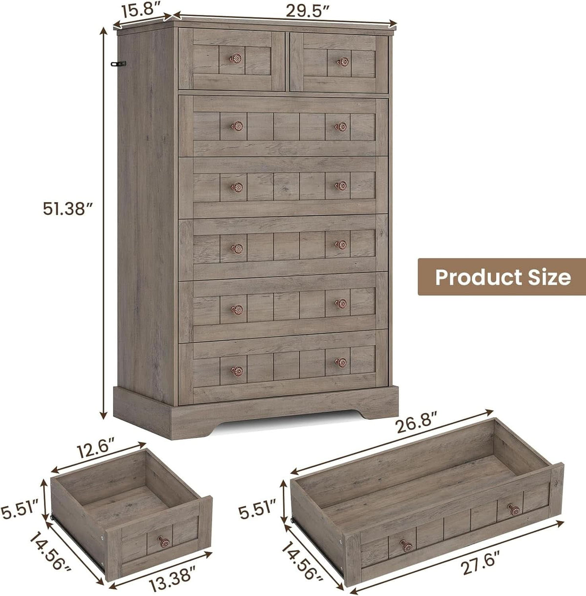 Black 51In Farmhouse Dresser Storage Organization Drawers