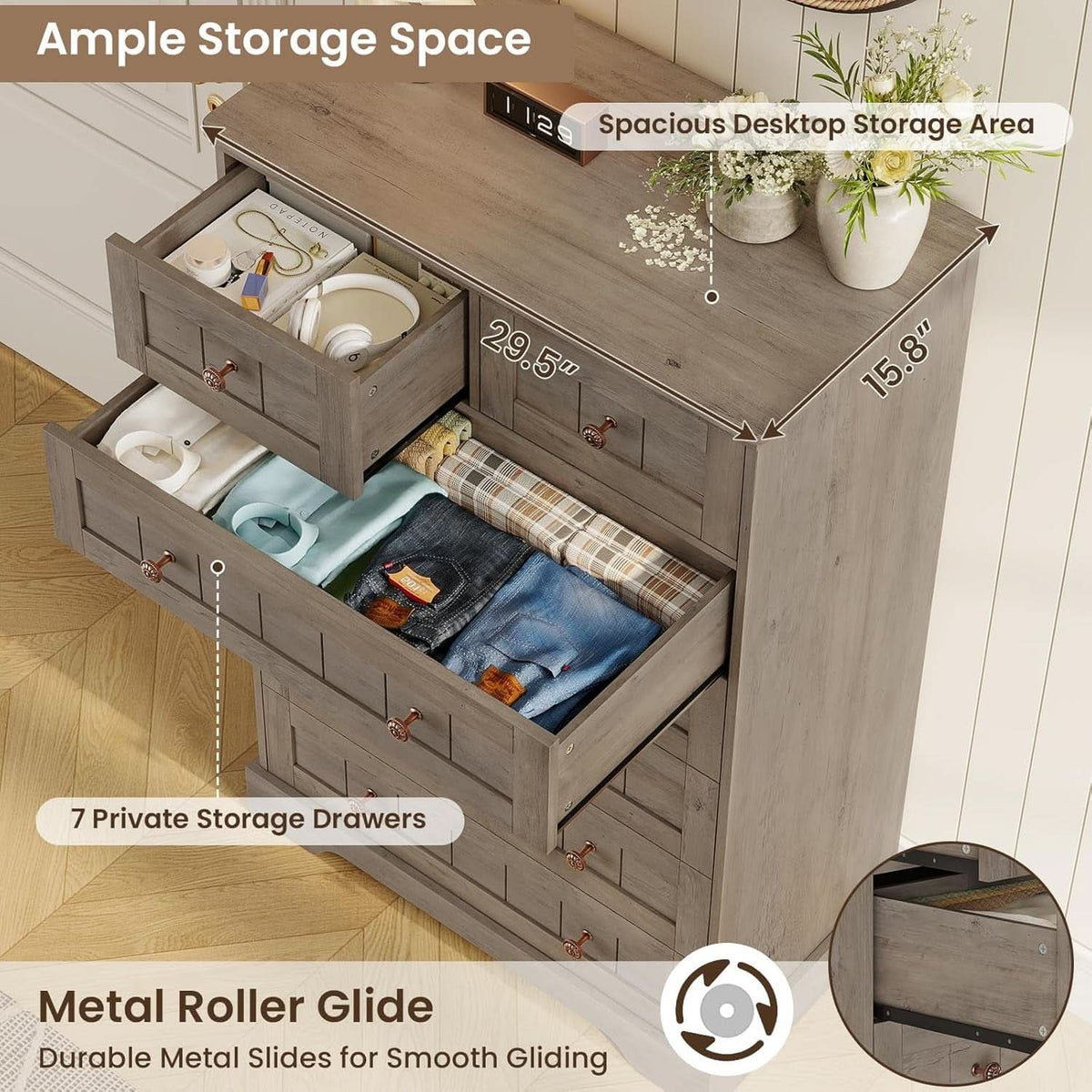 Black 51In Farmhouse Dresser Storage Organization Drawers