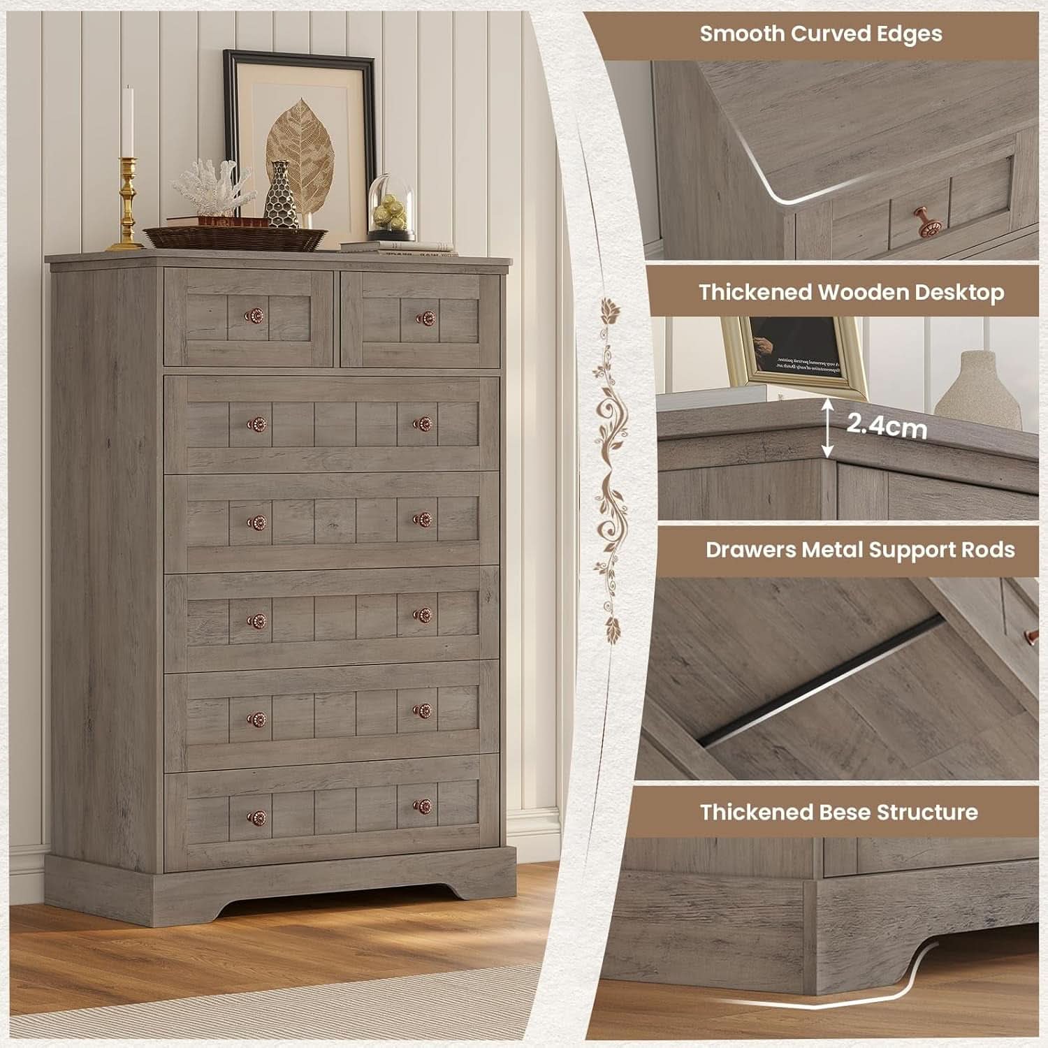 Black 51In Farmhouse Dresser Storage Organization Drawers